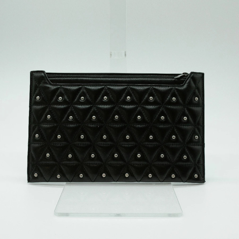 Saint Laurent clutch bag leather studs black silver